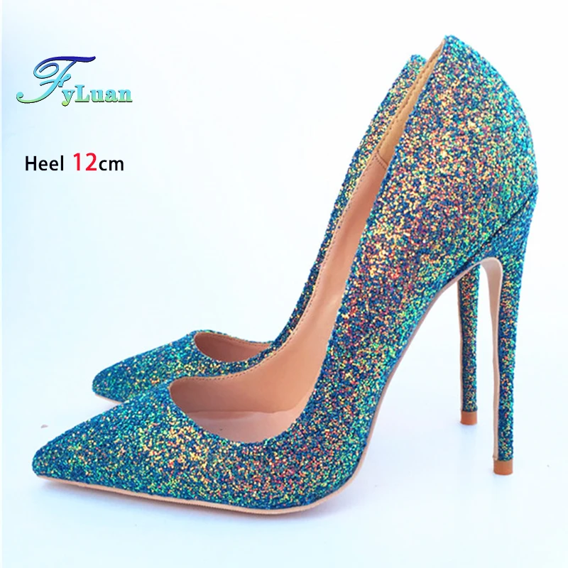 Green Glitter Sequin High Heels 8CM 10CM 12CM Stiletto Sexy Pointed Club Party Shoes Women Shallow Slip-On Fashion Elegant Pumps