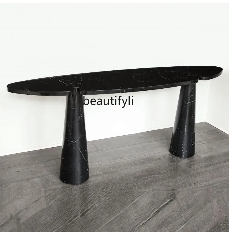 Italienischer natürlicher Marmor Veranda Tisch moderner Minimalist ein langer schmaler Tisch Korridor Gang Wand montage Licht Luxus Konsolen tische