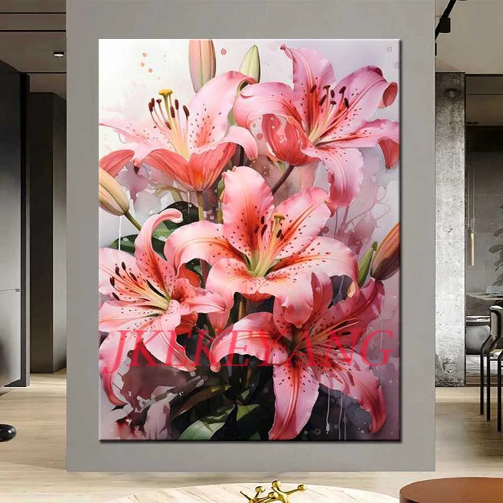 Full Square/Round Drill 5D DIY Diamond Painting Pink Lily Flower Picture Diamond Embroidery Cross Stitch Home Decor