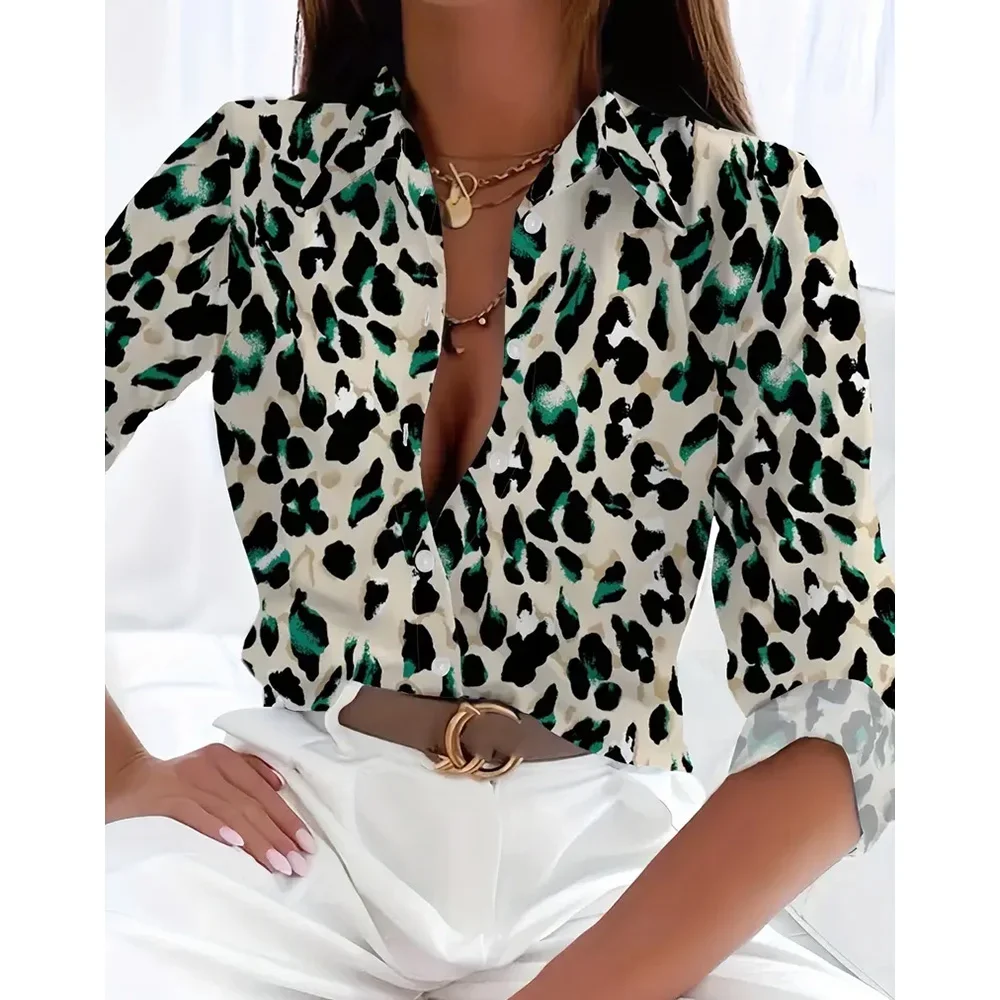 

Fashion Women's Shirts Summer Leopard 3D Printed Women's Long Sleeve Tops 2025 Spring Autumn Casual Loose Tops Long Sleeve Shirt