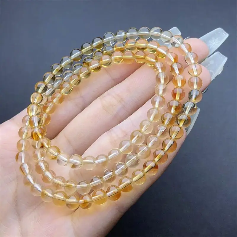 5MM Natural Gradient Citrine Triple Circle Bracelet Handmade Fortune Energy Bangle Mineral Woman Amulet Jewelry Gift 1PCS