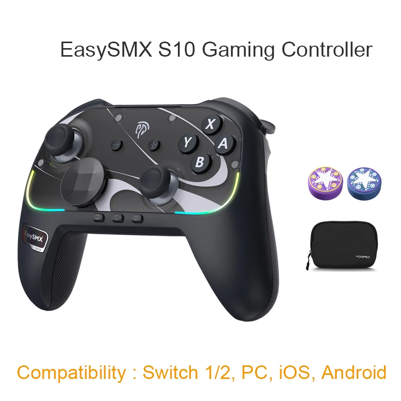EasySMX S10 Draadloze Gamepad TMR Joystick voor Switch 1/2 PC iOS Android Steam met RGB Gaming Controller, Wake-Up en HD Rumble