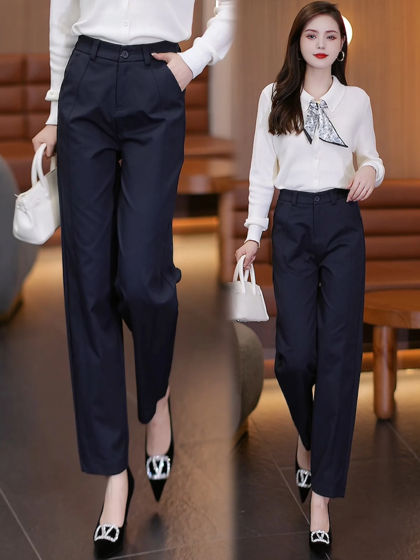 

Кобальтово-синие брюки-кюлоты с высокой талией, женские повседневные свободные прямые брюки-смокинги, весна-осень, новый стиль