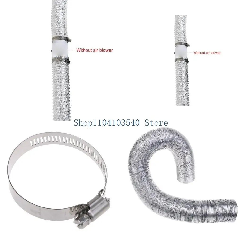 

02DC Вентиляционный шланг сушилки Воздуховод Алюминиевый воздуховод с 2 винтовыми зажимами Вентиляционный шланг сушилки 1,97 для