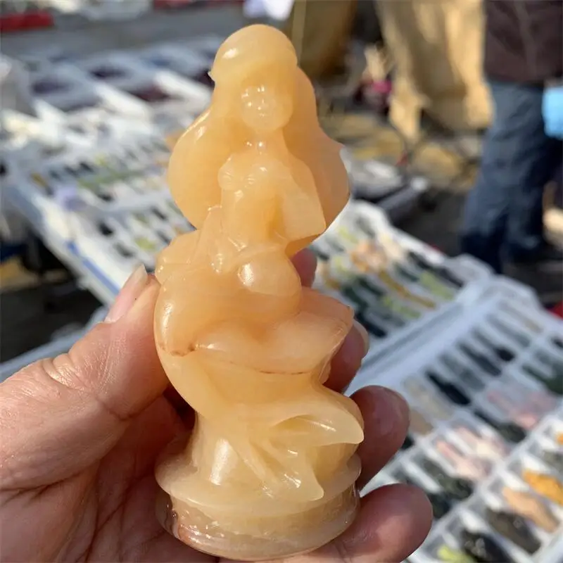 Натуральный оранжевый кальцит, мультяшная русалка, мультяшная резьба, меменномегалит, мощная статуя для украшения дома, комнаты, подарок, 1 шт.