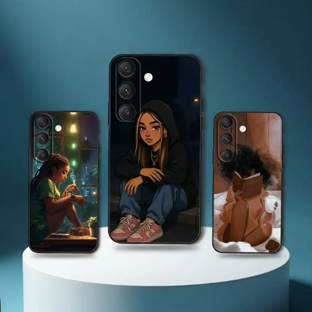 

Black Girl A-Afro Phone Case For Samsung S25,S24,S23,S22,S21,S20,S10,Ultra,Plus,Lite,FE,Soft Silicone Black Cover