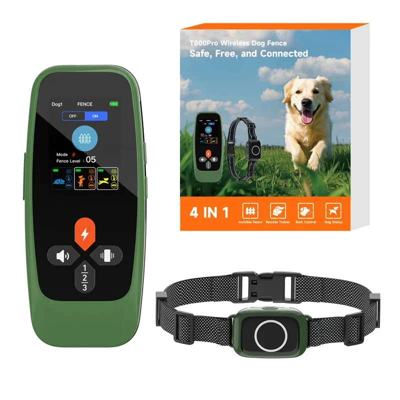 

New Portable 4in1 High Precision Pet Wireless Invisible Fence System Real-time Alert, 3300ft Dog Training Bark Stop Shock Collar