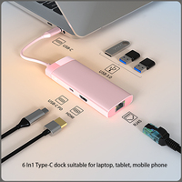 6 In 1 Type-c Docking USB Hub USB 3.0 100M Docking Station PD100W Charging 4K HDMI for Xiaomi Lenovo Macbook