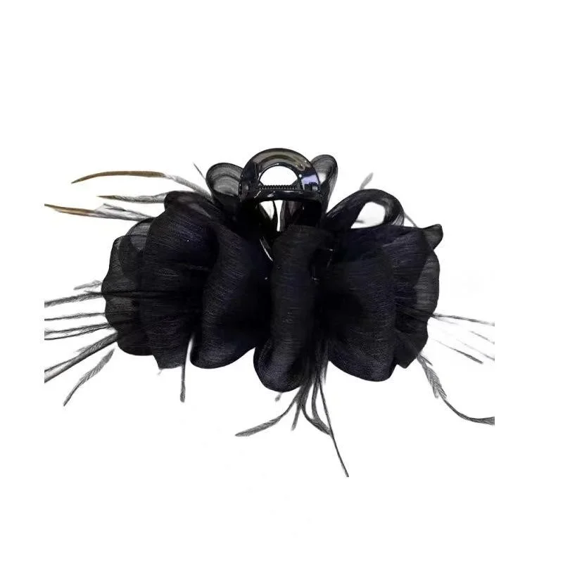 Сетчатая заколка для волос с пузырьками для женщин, элегантная темпераментная заколка с кисточкой и перьями в виде акулы, модная заколка для волос с хвостиком для девочек