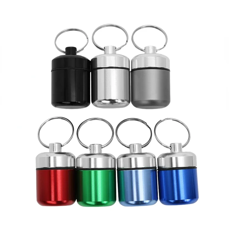 Portable Mini Stainless Steel Sealed Capsule Waterproof Pill Box Aluminum Flat Head and Keychain for Vitamins Medicine Outdoor