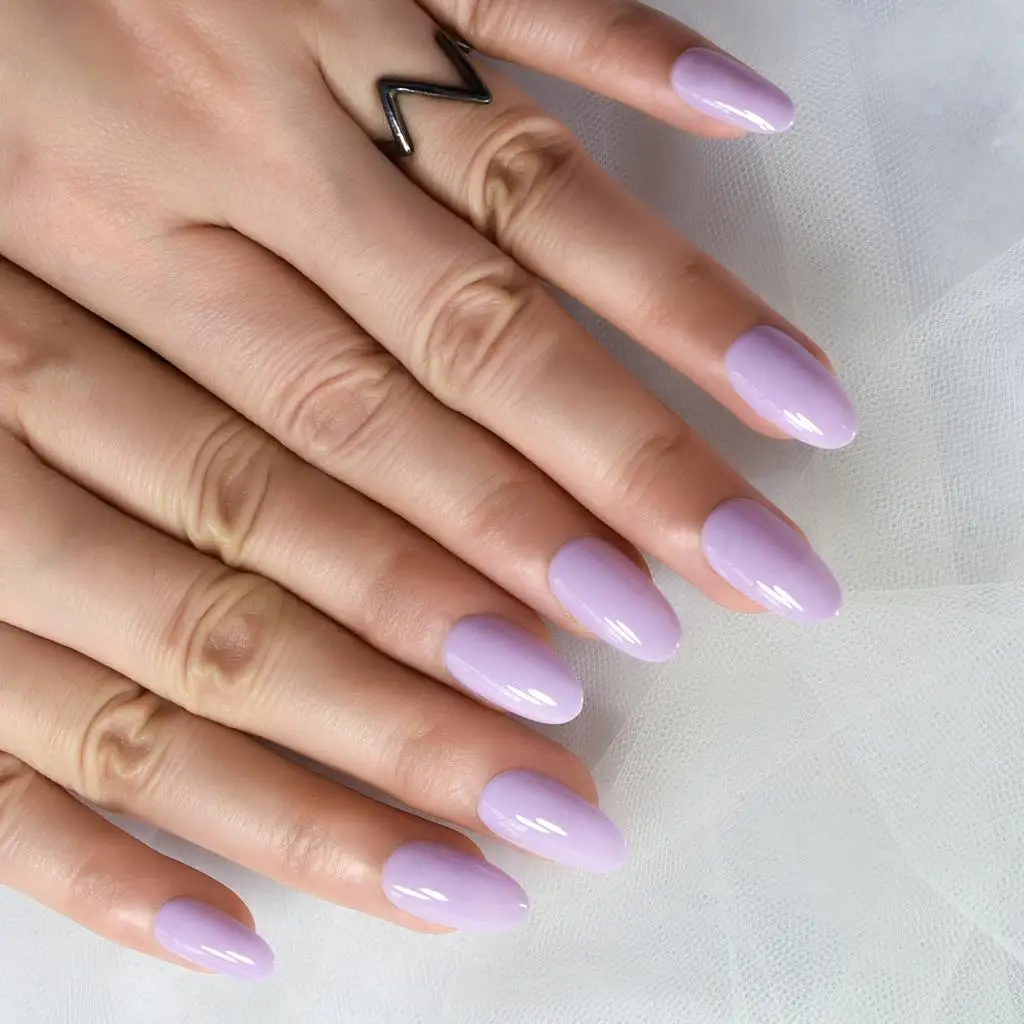 Medium Oval Fingernail Tips Press On Nails Fake Nails Art Solid Color Purple Violet Color Glossy Manicure At Home Full Coverage