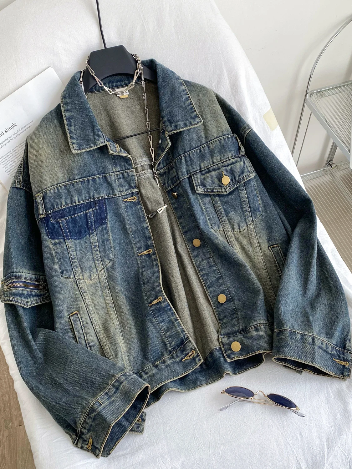 

Джинсовая куртка с талией в стиле ретро, женская свободная посадка, повседневная верхняя одежда, длинный открытый кардиган Sve, топ, осень 2021, тренд Faion