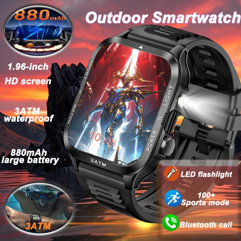 

2026 New Outdoor Sports Smart Watch Men HD Screen 880mAh Large Battery Long Standby Time Bluetooth Call IPX8 Watch Waterproof
