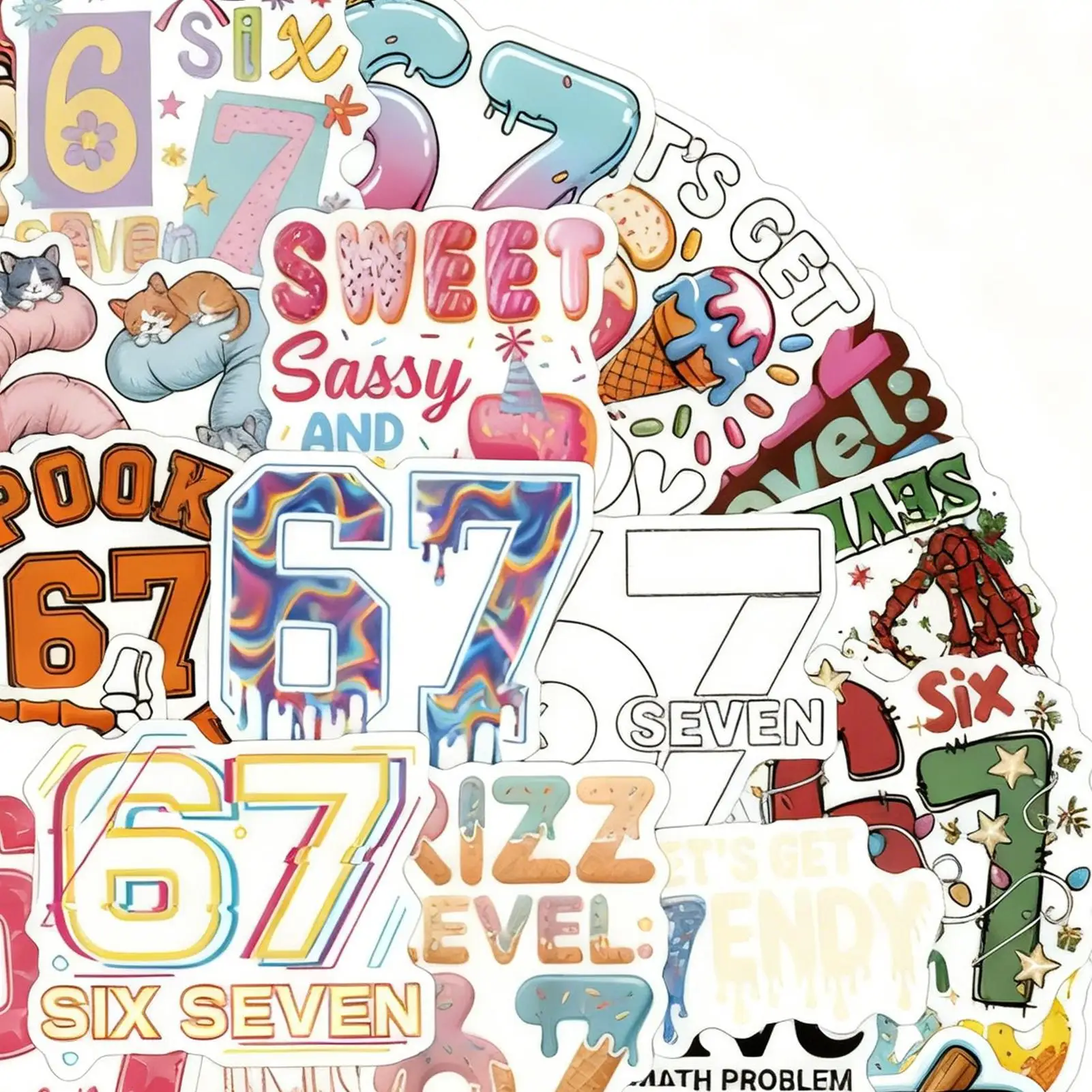 6 7 ملصقات مقاوم للماء عدد الكمبيوتر المحمول ملصق مائي 67 ملصقات ميمي للجيتار الهاتف سجل القصاصات سكيت الأمتعة مجلة المجلات #5