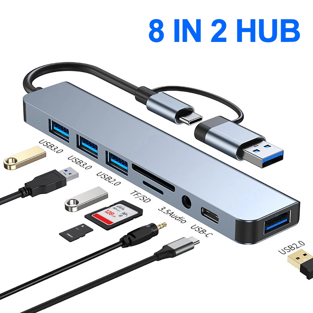 USB C Hub 8 In 2 Type C Splitter USB 3.0 HUB Type C to USB OTG Adapter  USB Dock Station for MacBook Notebook Laptop Computer