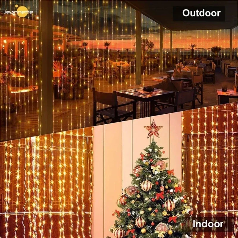 6m Xmas 8 Lighting Modes LED Curtain Garlands Fairy Lights,Indoor/Outdoor Garden Wedding Party Home Christmas Decoration Navidad