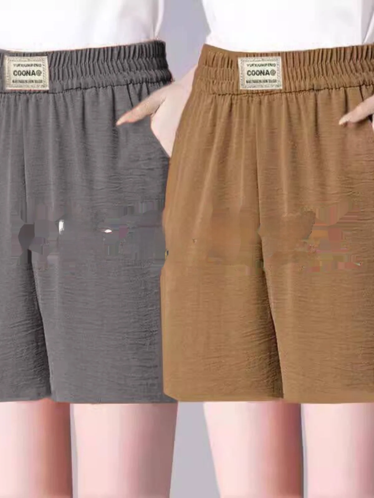 شورت نسائي جديد من الحرير الجليدي والقنب بطول خمسة أرباع، خصر عالي، رفيع، كاجوال، فضفاض، مُصمم للتنحيف، واسع الساقين، متعدد ا...