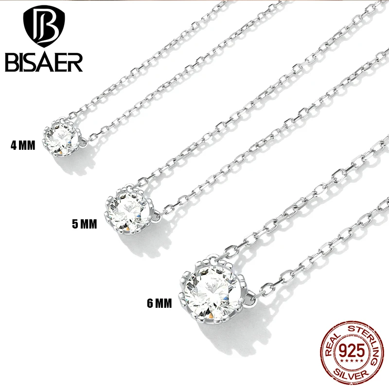 BISAER Collana in argento sterling 925 Taglio geometrico Catene al collo con zirconi scintillanti Placcato in platino per le donne Gioielleria