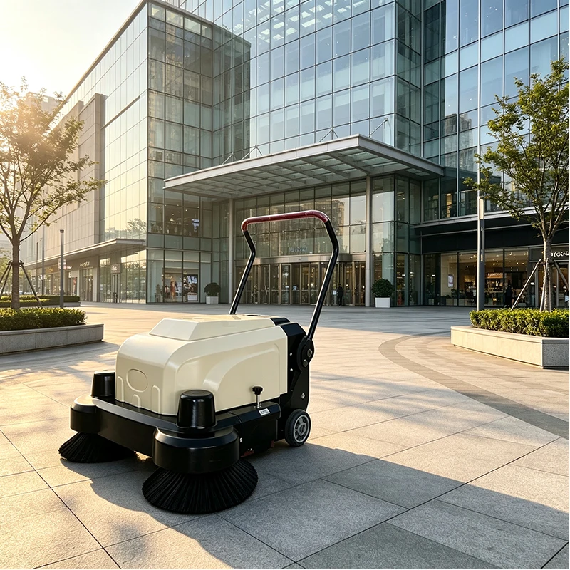 Street Sweeping Machine Walk Behind Battery Powered Floor Sweeper Road Cleaning Equipment for Warehouse Garden and Sidewalk