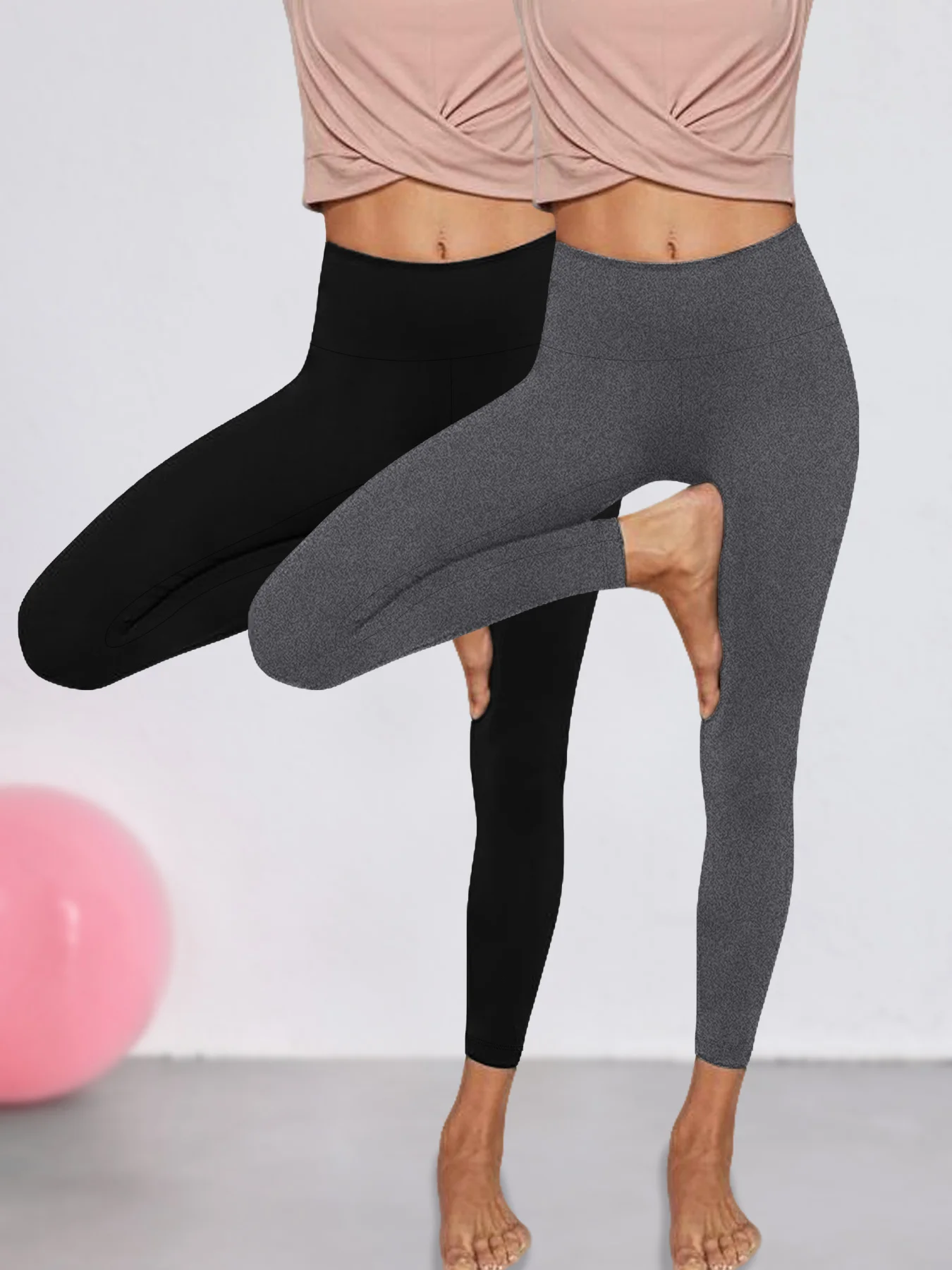 عبوة من قطعتين من السراويل الضيقة النسائية فائقة النعومة مع تحكم في البطن، مثالية للتمرين والجري وملابس كاجوال مريحة