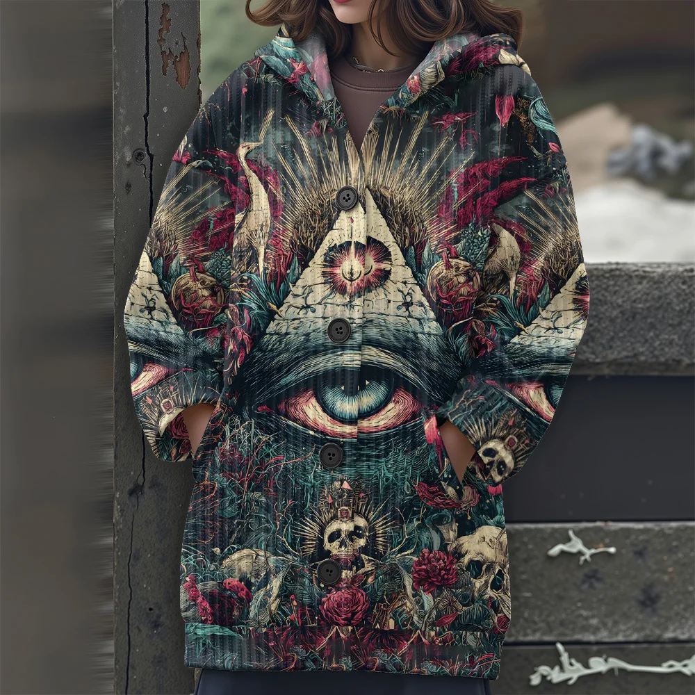 컬러풀한 기하학 무늬 롱 스웨터 2025 신상 여성 캐주얼 스웨터 추상 기하학 후드 스웨터