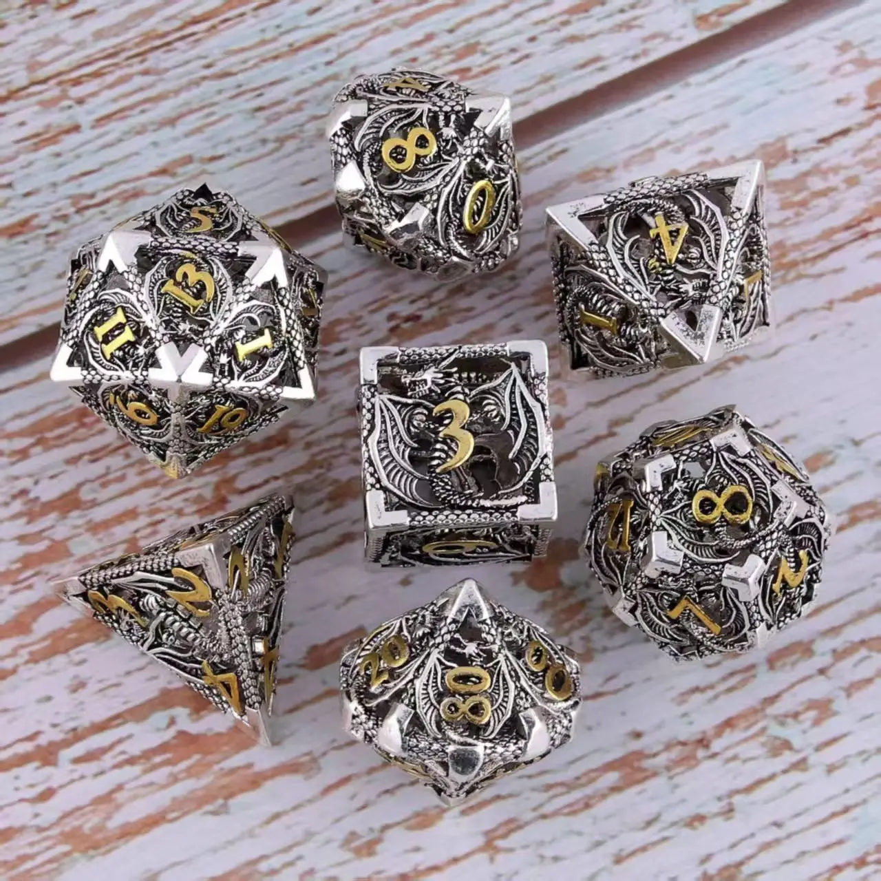 

7x Наборы полых кубиков Dragon Cube Edge DND Набор металлических кубиков для Dungeon and Dragons D&D RPG Многогранные кубики D и D Набор кубиков D6 D20