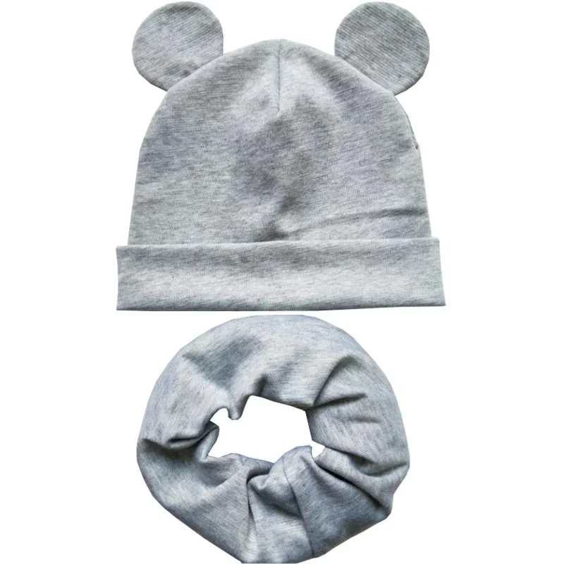 New Spring Baby Hat with Ears Cute Cotton Infant Hat Scarf Girls Boys Cap Ring Scarf Collar Autumn Winter Baby Cap