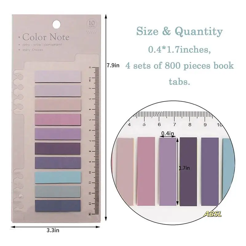 2400 Pcs Sticky Index Tabs, 4 Sheets Morandi Strip Index Tabs, Writable Page Sticky Notes With Ruler For Page Marking