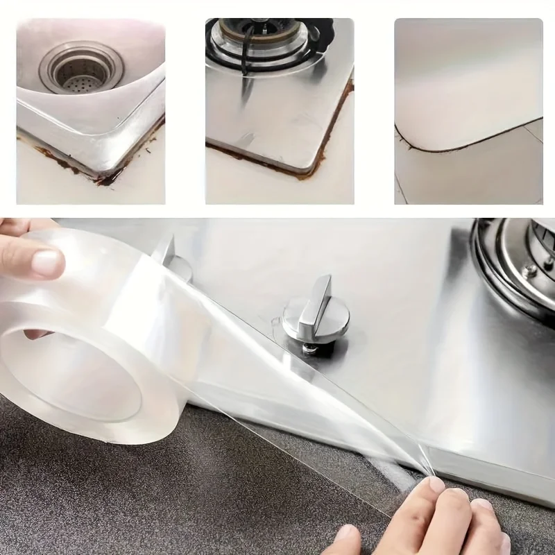 Wasserdichtes und Schimmelresistentes Dichtungsband - Rutschfestes Transparentes Selbstklebendes Band für Küchenarbeitsplatten, Badezimmer, usw. – Detail 5