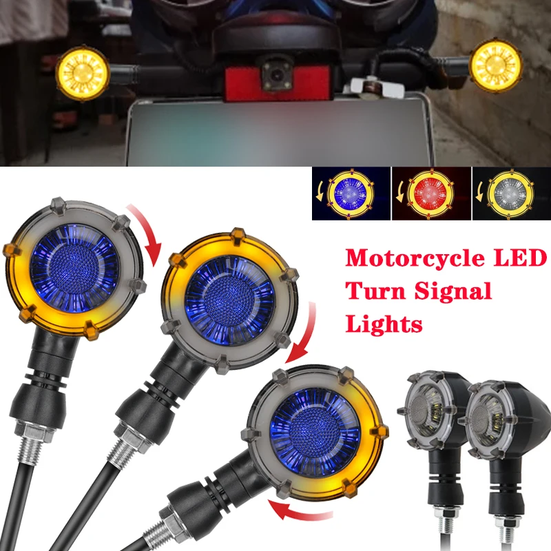 

Motorcycle Led Turn Signal Lights 12V Retro Dual-color Rotate Signal Indicator Lamp For Honda Yamaha 10mm Moto LED Signal Light
