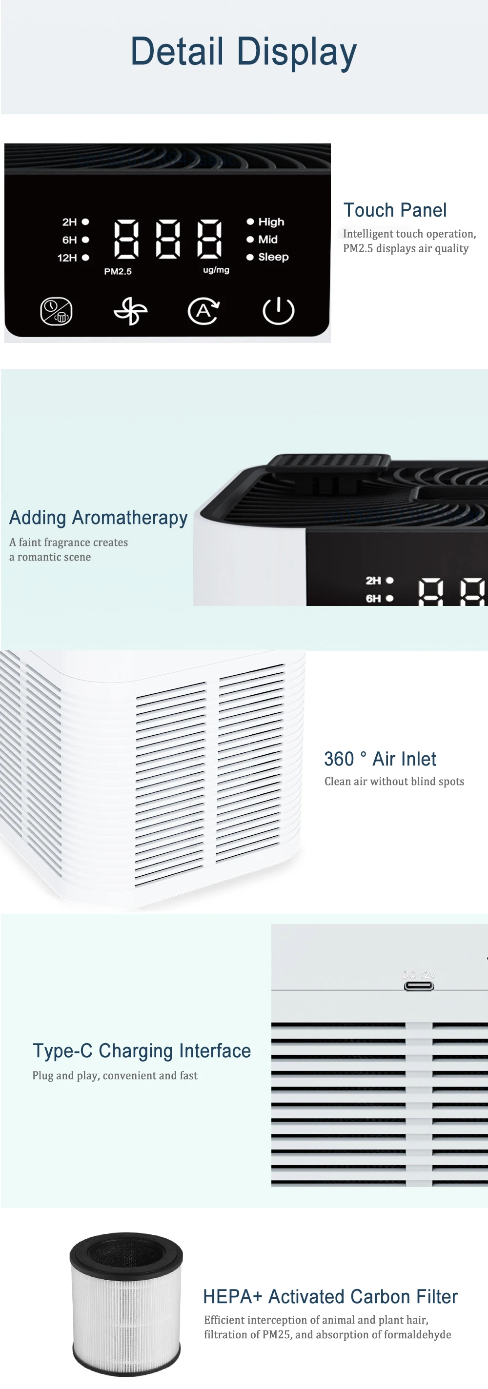 Air Purifier Smoke Odor Negative Ion Generator with Aromatherapy Air Cleaner for Household HEPA Filter Efficient Purifying Air