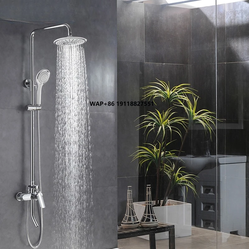 

LESUN Brushed Nickle Silver Bathroom Shower Hot and Cold Shower Mixer in Wall Mounted Rain Exposed Round Shower Head Set