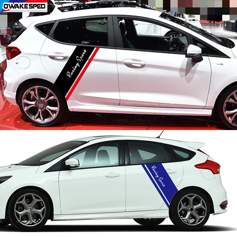 フォード・フォーカス、フィエスタ、オペル車用、レーシングスポーツストライプ1セット。車体ドア側面の装飾ステッカー、diyビニールデカール、外装アクセサリー、フィルム。