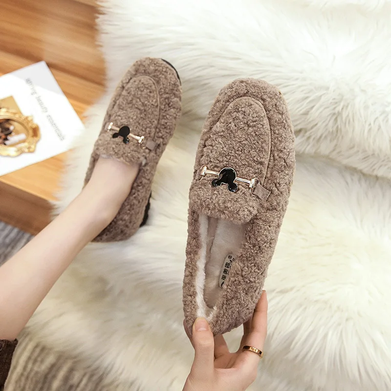 In Winter 2023, New Women's Shoes With Lambswool, Thick-Soled Soybean Shoes And Velvet Warm Cotton Shoes, Lazy Shoes.