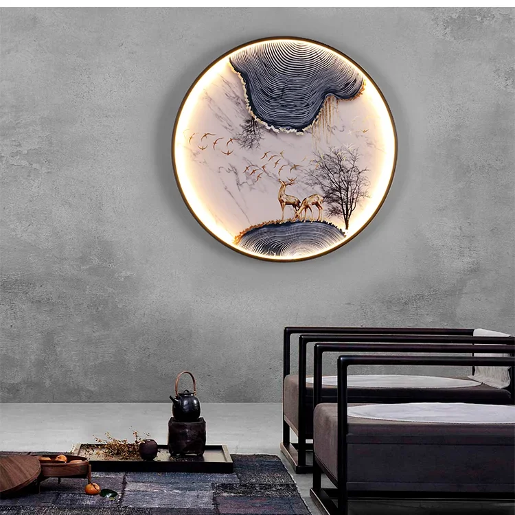 New Chinese style landscape wall lamp background wall bedroom bedside lamp Chinese style art restaurant wall lamp