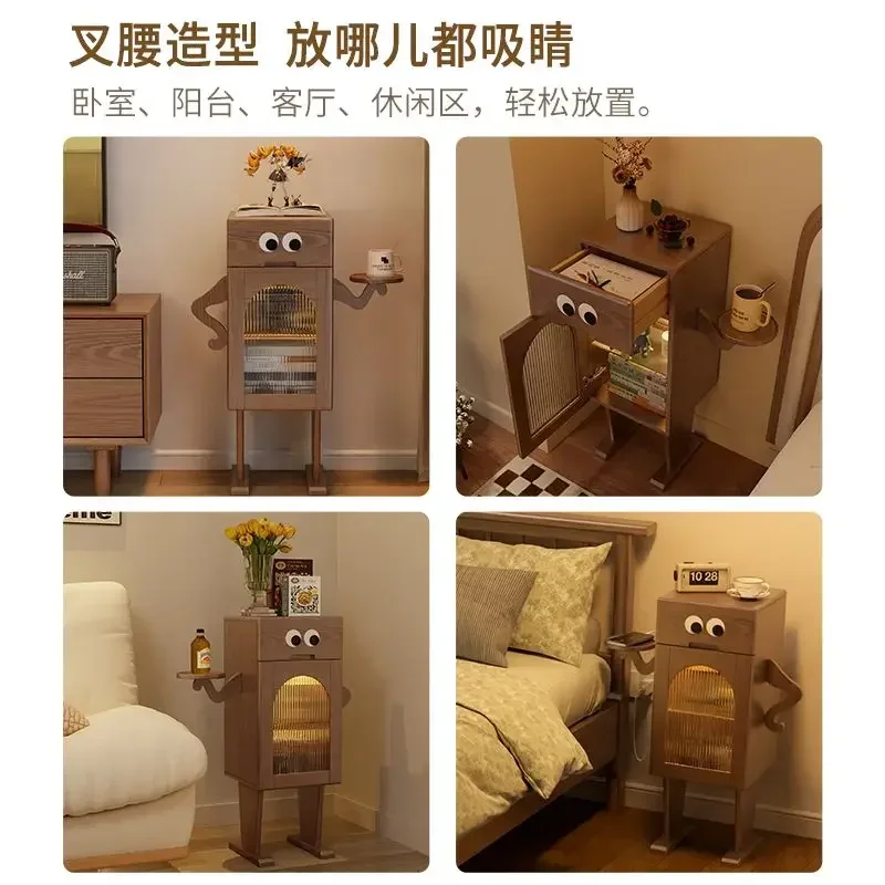 Robot bedside with lamp solid wood sofa side several side cabinets living room TV locker creativity