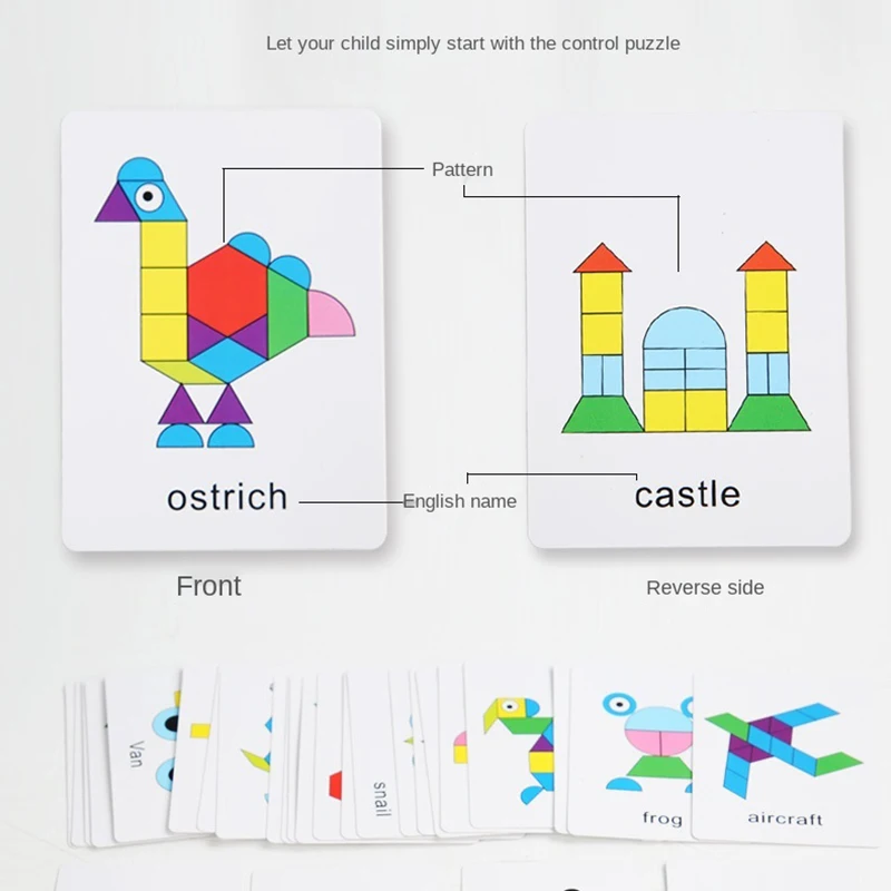 210 قطعة مجموعة ألغاز خشبية ثلاثية الأبعاد شكل هندسي Tangram بانوراما ألعاب مونتيسوري ألعاب تعليمية للأطفال مع بطاقات 30 قطعة #5