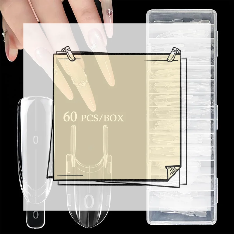 60Pcs Top & Bottom Quickly Extend Nails Clear Rocket Shape Sandwich Dual Nail Forms Reusable Full Cover Dual Nail Molds
