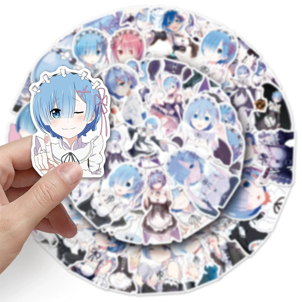 10/30/51 قطعة أنيمي إعادة: الحياة في عالم مختلف من الصفر ملصقات ريم الكرتون ملصق الهاتف المحمول الغيتار سيارة سكيت الشارات