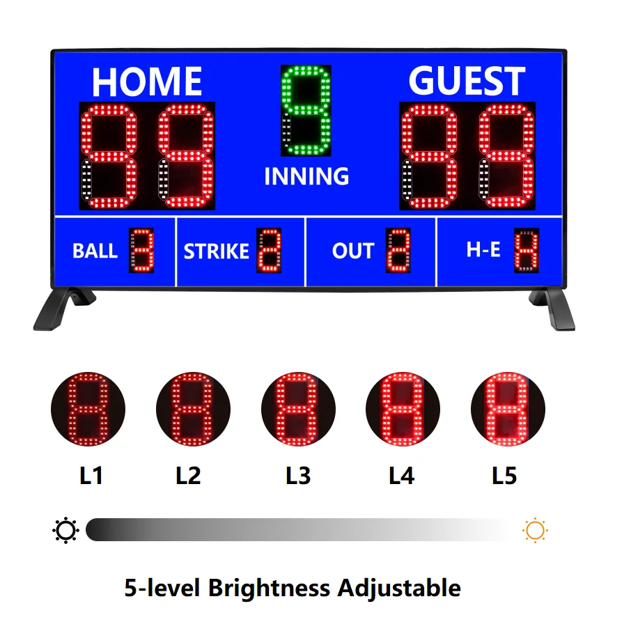 5-level Brightness Adjustable 9-digits Scoring Large Display Electronic Digital Softball Baseball Scoreboard With Stable Bracket