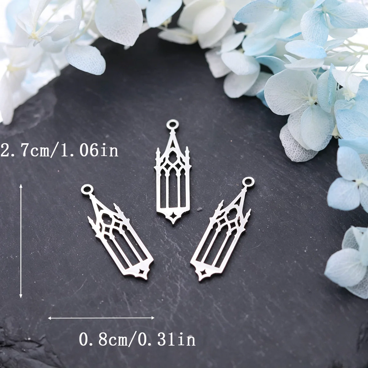 3er-Set Gothic-Kathedralenfenster-Anhänger aus Edelstahl, Vintage-Hohl-Anhänger für DIY-Schmuckherstellung, Halsketten, Ohrringe, Großhandel – Detail 1