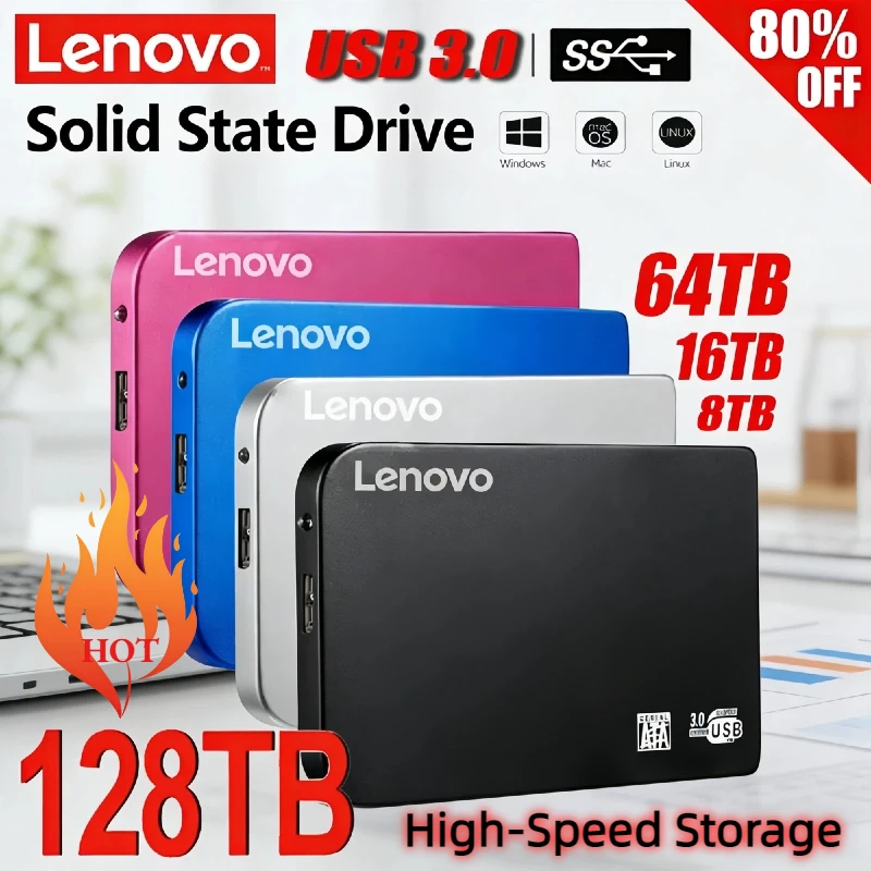 

Внешний твердотельный накопитель Lenovo 2 ТБ, портативный SSD USB 3.1 Gen2, ультратонкий, 560 МБ/с, Plug and Play для ноутбуков, Mac, ПК, телефонов, Type-C