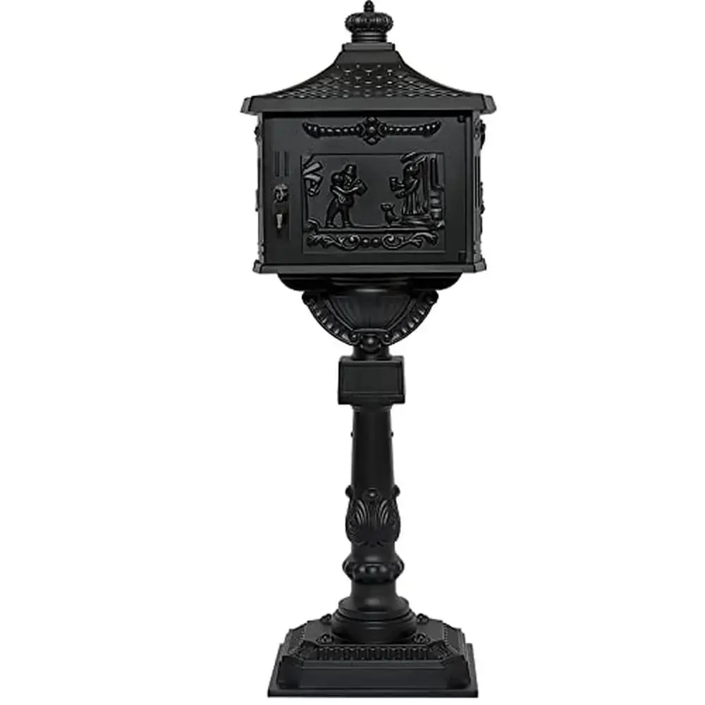 Heavy Duty Cast Aluminum Black Mail Box Postal Box with Lock Elegant Retro Design Home Garden 46