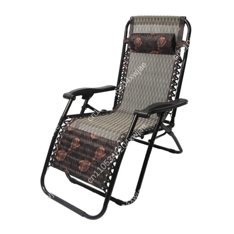 Black Folding Lounge Chair for Office Nap Beach Relax Portable Recliner with Headrest