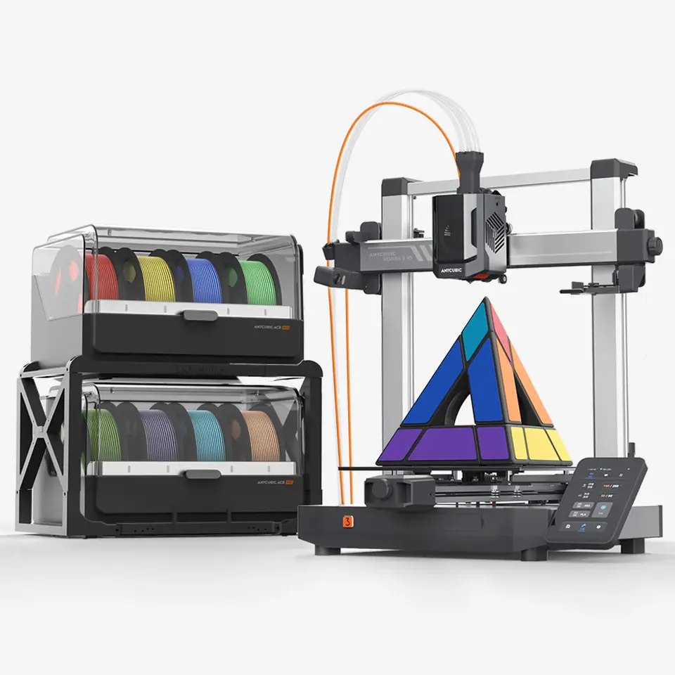 طابعة ثلاثية الأبعاد ANYCUBIC Kobra 3 V2 Combo بتقنية FDM و8 ألوان وسرعة 600 مم/ثانية وتجفيف خيط نشط وتسوية تلقائية بحجم 255*255*260 مم