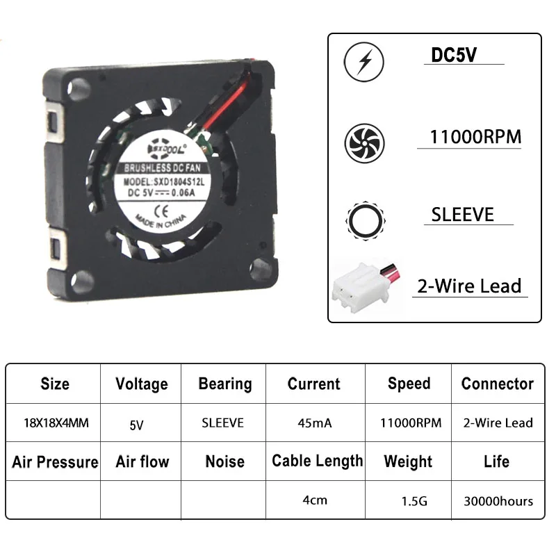 2pcs 18mm Micro Mini Fan For Nano 18X18X4 mm 5V 45mA 11000RPM PM2.5 Tiny Detector Microchip UAV Cooling Fan