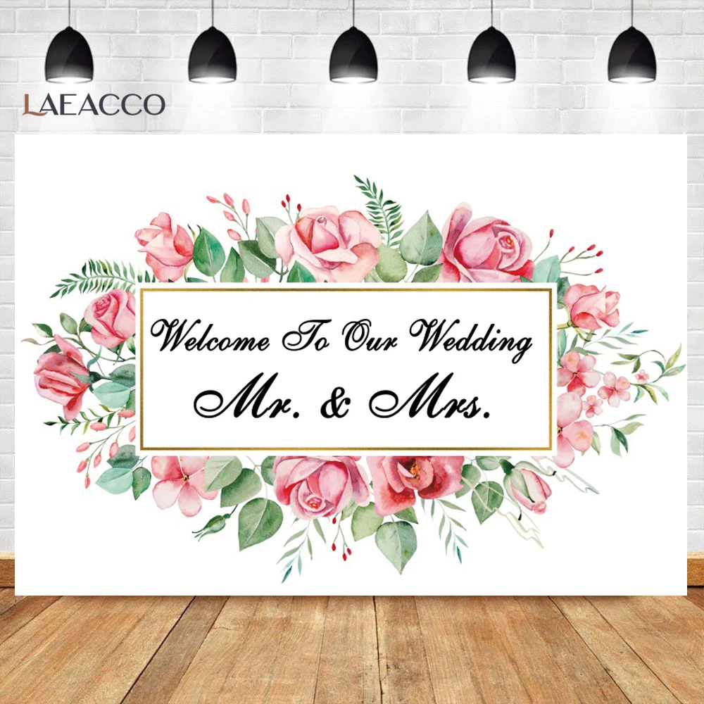 Laeacco Wedding Stage Customized Marble Texture Wall Rose Flowers Party Poster Photographic Backdrop Photography Background