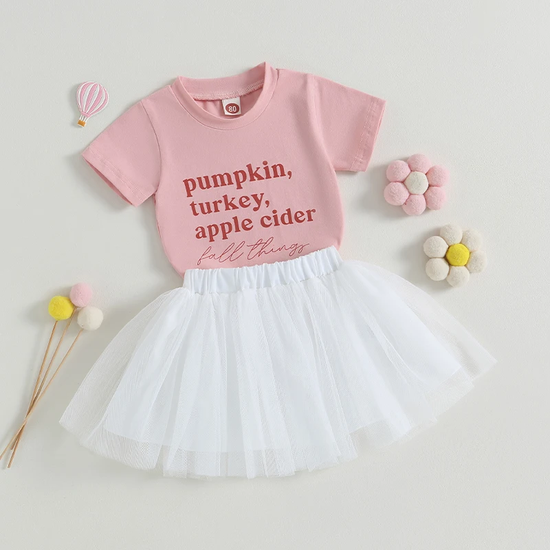 Women s Halloween Matching Set Short Sleeve Letter Print Top and Tulle A-Line Skirt Cute Summer Outfit for Girls