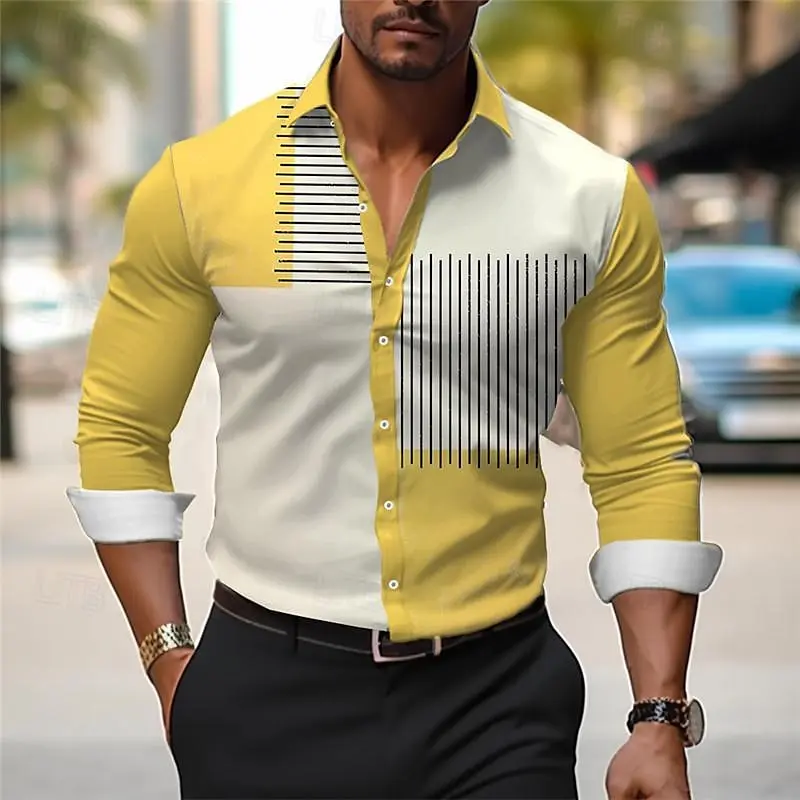 Striped men\'s business casual comfortable shirt for daily work wear spring and summer long-sleeved tops with fashionable button