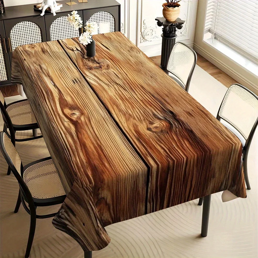 Jit1pc Vintage Worn Wood Grain Patterned Long Rectangular Tablecloth for Dining Tables, Coffee Tables, And Festive Party